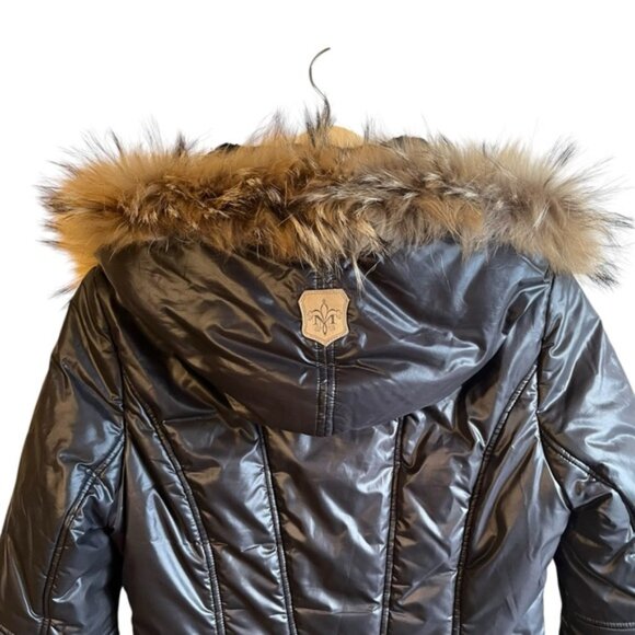 Mackage Peaches Double Zip Fur Hood Parka SM Black Nylon Cableknit Collar - Picture 10 of 16